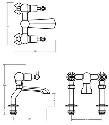 Additional image for Bath Filler Tap With Crosshead Handles (Chrome).