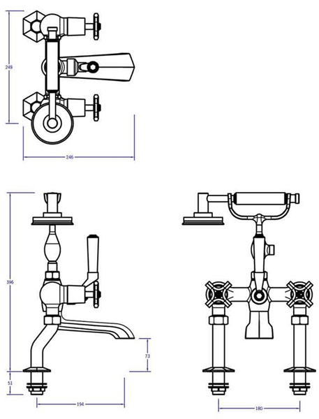 Additional image for Bath Shower Mixer Tap With Black Lever Handles.