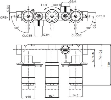 Additional image for Shower Valve With 2 Outlets & Diverter (Chrome).