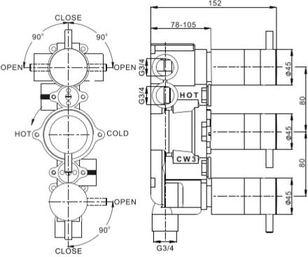 Additional image for Shower Valve With 3 Outlets & Diverter (Chrome).