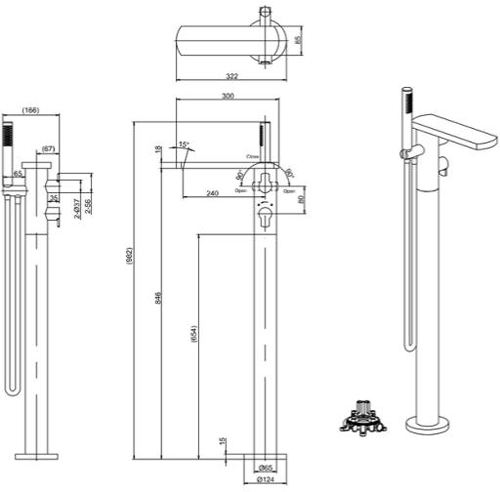 Additional image for Floor Standing Thermostatic Bath Shower Mixer Tap (M Black).