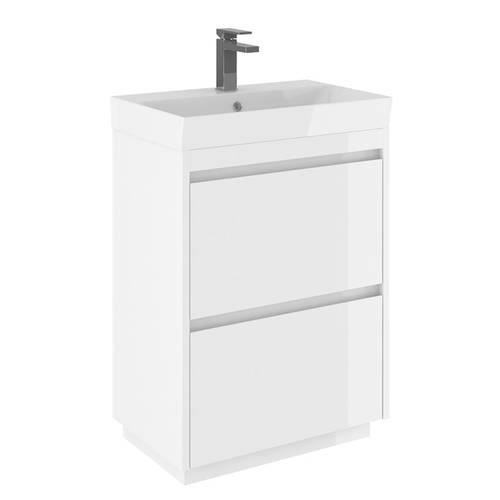 Additional image for Vanity Unit With Ceramic Basin (600mm, White Gloss, 1TH).