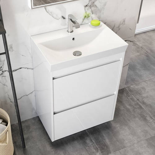 Additional image for Vanity Unit With Ceramic Basin (600mm, White Gloss, 1TH).