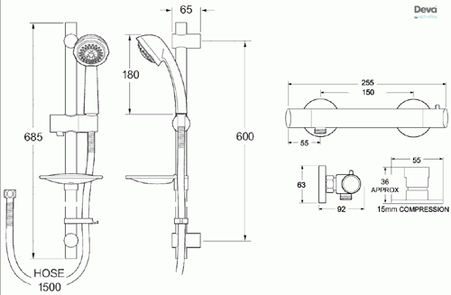 Additional image for Thermostatic Bar Shower Valve With Multi Mode Kit (Chrome).