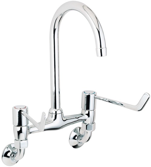 Additional image for Lever Bridge Sink Tap, 6" Long Handles, Wall Mounted.