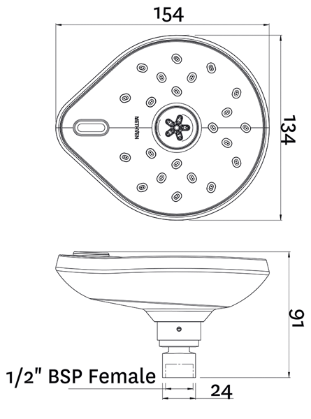 Additional image for Kaha Wall Shower Head With 2 Spray Functions (Chrome).