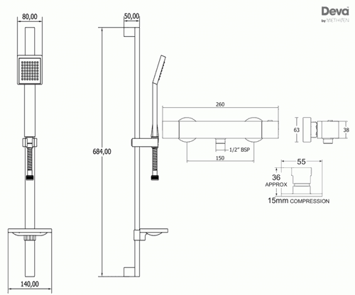 Additional image for Thermostatic Bar Shower Valve With Single Mode Kit (Chrome).