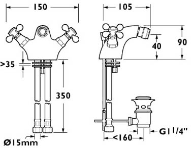 Additional image for Mono Bidet Mixer Tap With Pop Up Waste (Chrome).