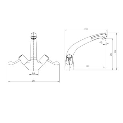 Additional image for Sink Mixer Kitchen Tap With Lever Handles (Chrome).