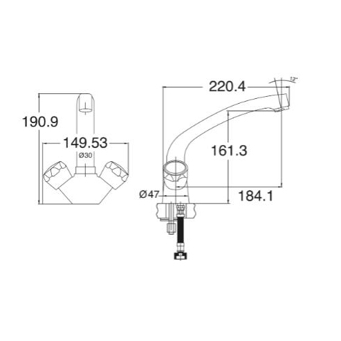 Additional image for Sink Mixer Kitchen Tap With Round Handles (Chrome).