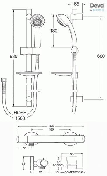 Additional image for Thermostatic Bar Shower Valve With Multi Mode Kit (Chrome).