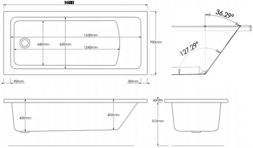 Additional image for Solarna Single Ended Bath (1600x700mm).