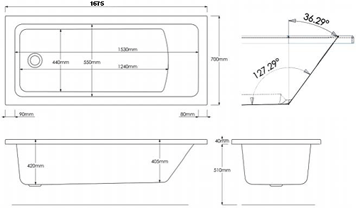 Additional image for Solarna Single Ended Bath (1675x700mm).