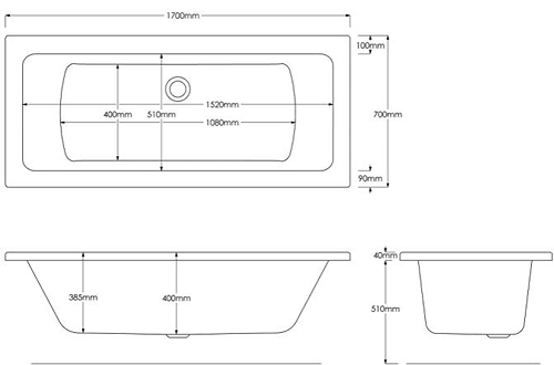 Additional image for Solarna Double Ended Whirlpool Bath With 11 Jets (1700x700mm).