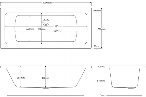 Additional image for Solarna Double Ended Bath (1700x750mm).