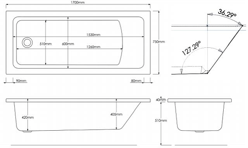 Additional image for Solarna Single Ended Bath (1700x750mm).