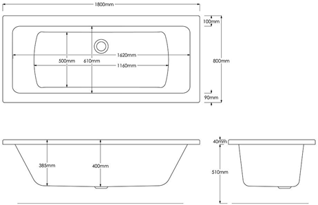 Additional image for Solarna Double Ended Turbo Whirlpool Bath With 14 Jets (1800x800mm)