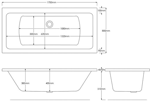 Additional image for Solarna Double Ended Whirlpool Bath With 6 Jets (1700x800mm).