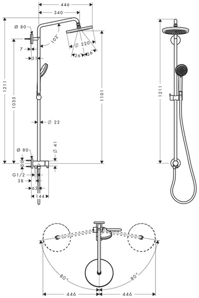 Additional image for Croma 220 Air 1 Jet Showerpipe Reno Pack (Chrome).