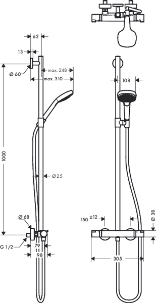 Additional image for Croma Select E Multi Semipipe Shower Pack (White & Chrome).