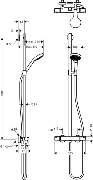 Additional image for Croma Select S Eco Semipipe Shower Pack (White & Chrome).