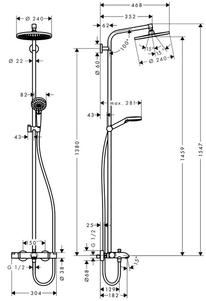 Additional image for Crometta S 240 1 Jet Showerpipe Pack With Bath Filler Spout.