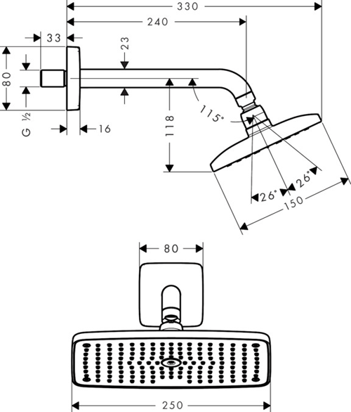 Additional image for Raindance E 240 1 Jet Shower Head & Arm (Polished Brass).