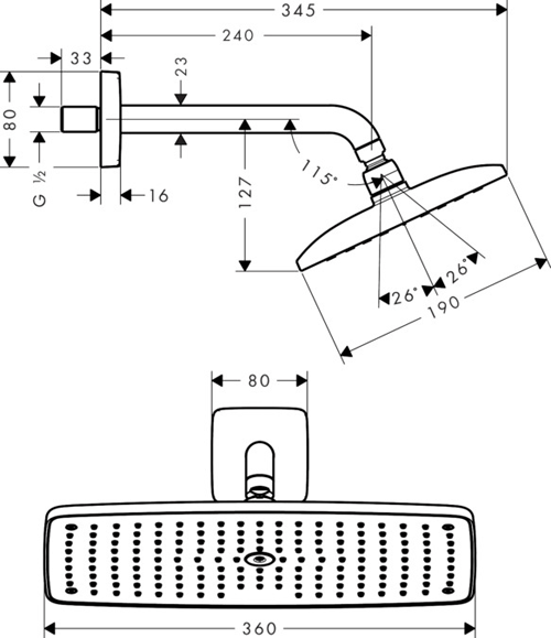 Additional image for Raindance E 360 1 Jet Shower Head & Arm (Polished Brass).