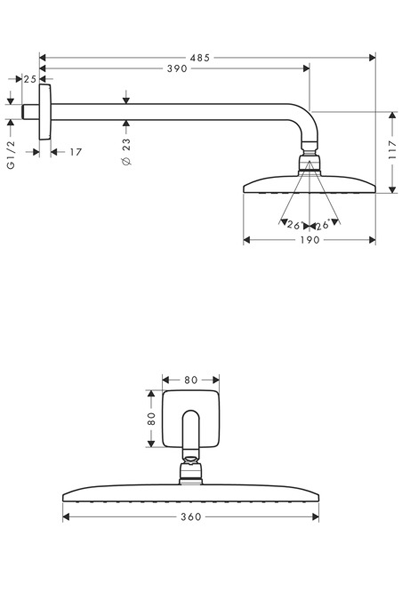 Additional image for Raindance E 360 Air Shower Head & Arm (360x190mm, Chrome).