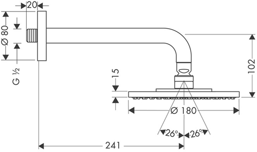 Additional image for Raindance S 180 Shower Head & Arm (180mm, Chrome).