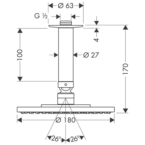 Additional image for Raindance S 180 Shower Head & Arm (180mm, Chrome).