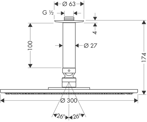 Additional image for Raindance S 300 Air 1 Jet Shower Head & Arm (300mm, Chrome).