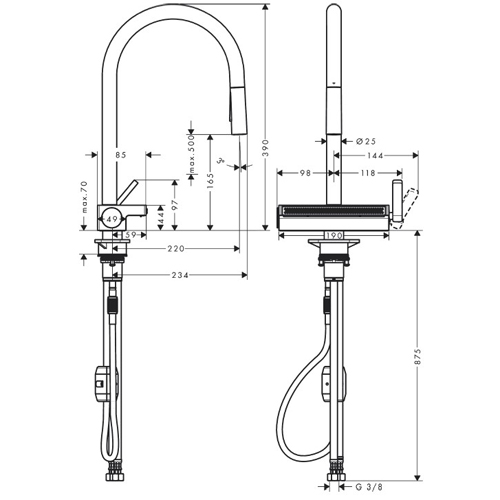 Additional image for Select M81 Kitchen Tap With Pull Out (3 Jets, Chrome).