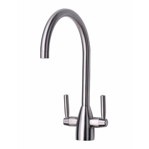 Additional image for Mia Kitchen Tap With Twin Lever Controls (Brushed Steel).
