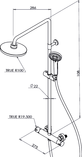 Additional image for Thermostatic Bar Shower Valve & Rigid Riser Set.