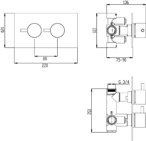 Additional image for Thermostatic Twin Shower Valve With Round Handles.