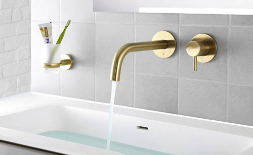 Additional image for Wall Mounted Basin Tap (200mm, Brushed Brass).