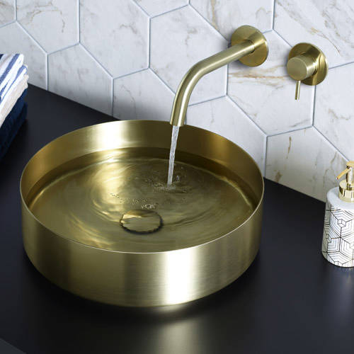 Additional image for Wall Mounted Basin Tap (200mm, Brushed Brass).