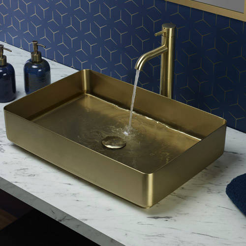 Additional image for Rectangular Counter Top Basin (520x340mm, Brushed Brass).
