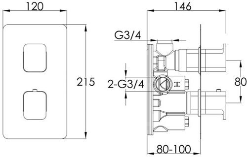 Additional image for Concealed Thermostatic Shower Valve (1 Outlet, Brushed Brass).