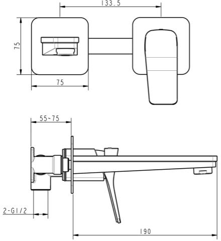 Additional image for 2 Hole Wall Mounted Basin Tap (Matt Black).