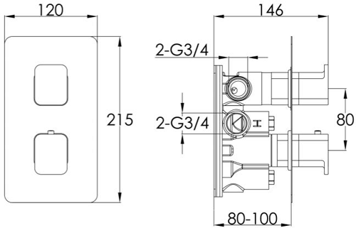 Additional image for Concealed Thermostatic Shower Valve (2 Outlets, Matt Black).