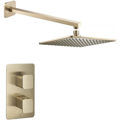 Additional image for Thermostatic Shower Valve, Head & Wall Arm (Brushed Brass)