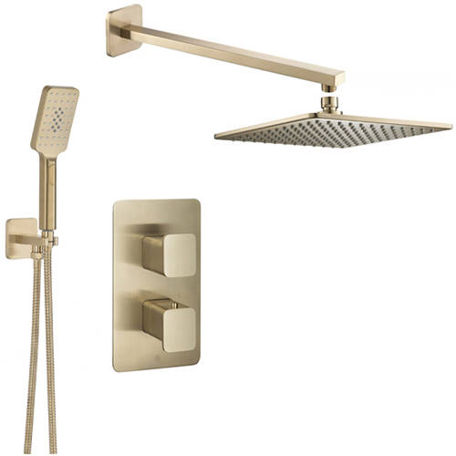 Additional image for Thermostatic Shower Valve, Head & Shower Kit (Brushed Brass)