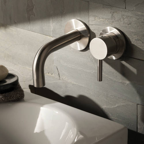 Additional image for Wall Mounted Basin Mixer Tap (250mm Spout, Stainless Steel).
