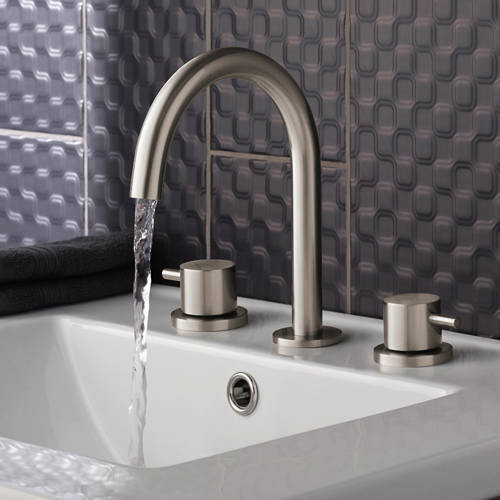 Additional image for Deck Mounted Basin Mixer Tap (3 Hole, Stainless Steel).