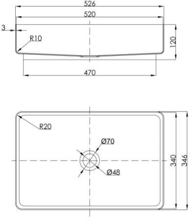 Additional image for Rectangular Counter Top Basin (520x340, Stainless Steel).