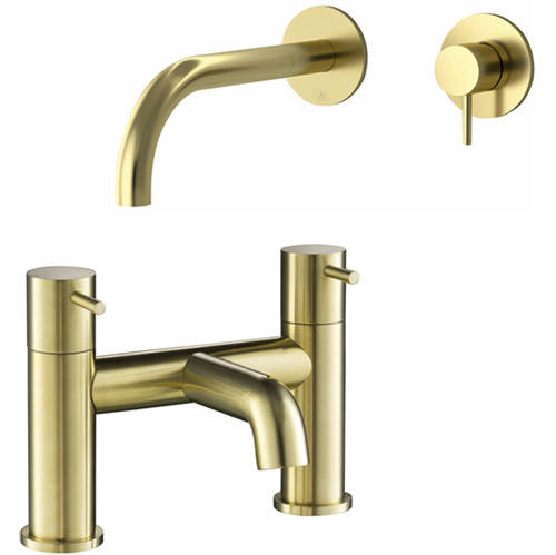 Additional image for Wall Mounted Basin & Bath Filler Tap Pack (Brushed Brass).