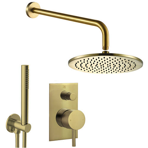 Additional image for Manual Shower Valve With 200mm Head, Arm & Kit (Brushed Brass).