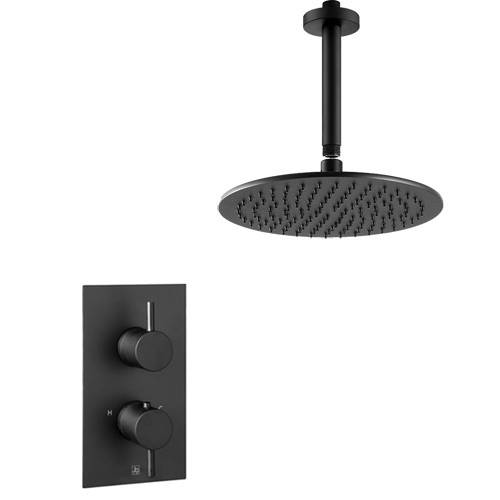 Additional image for Thermostatic Shower Valve, Ceiling Arm & 200mm Head (Matt Black).